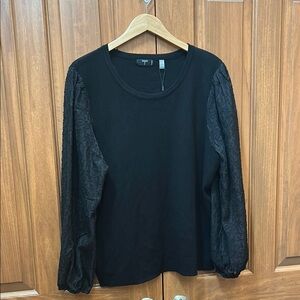 Tahari woman Elegant Black Top with Sheer Sleeves size 3X new